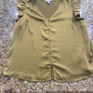Nine West Olive Button-Down Blouse with Ruffle Sleeves